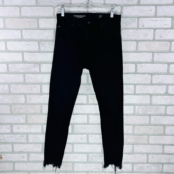 AG The Farrah High Rise Skinny Ankle Raw Hem Jeans in Black Size 28 - Picture 4 of 9